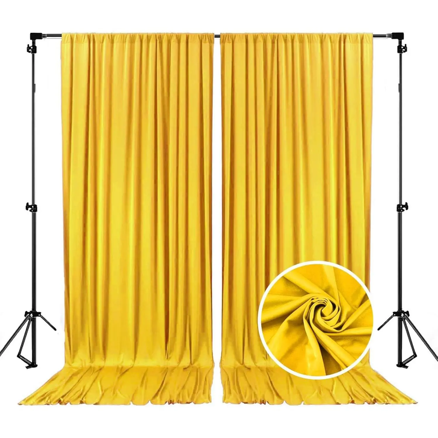 10 x 10 Feet Yellow Backdrop Curtain for Partie, Stain Background Curtains for Photoshoot, Birthday, Wedding, Halloween, Thanksgiving, Christmas, New Year Party Decorations 5Ft x 10Ft, 2 Panels