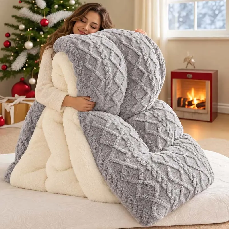 OS OMYSTYLE Christmas 1pc Warm taffeta Reversible Comforter, Ultra-Soft Cozy Bedspread for King Queen Twin, Plush & Comfortable Bedding with Modern Geometric Quilted Design, kid‘s Warm Reversible Blanket for Christmas Gift