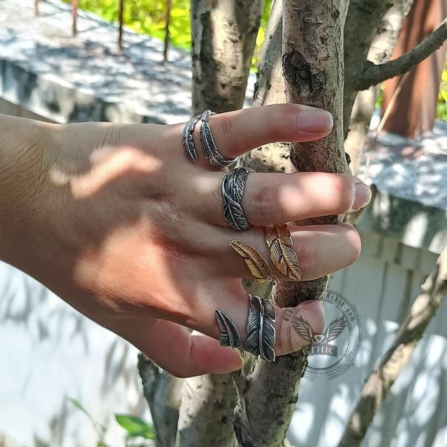GTHIC Vintage Feather-shaped Stainless Steel Ring Fashion Accessories for Daily Wear