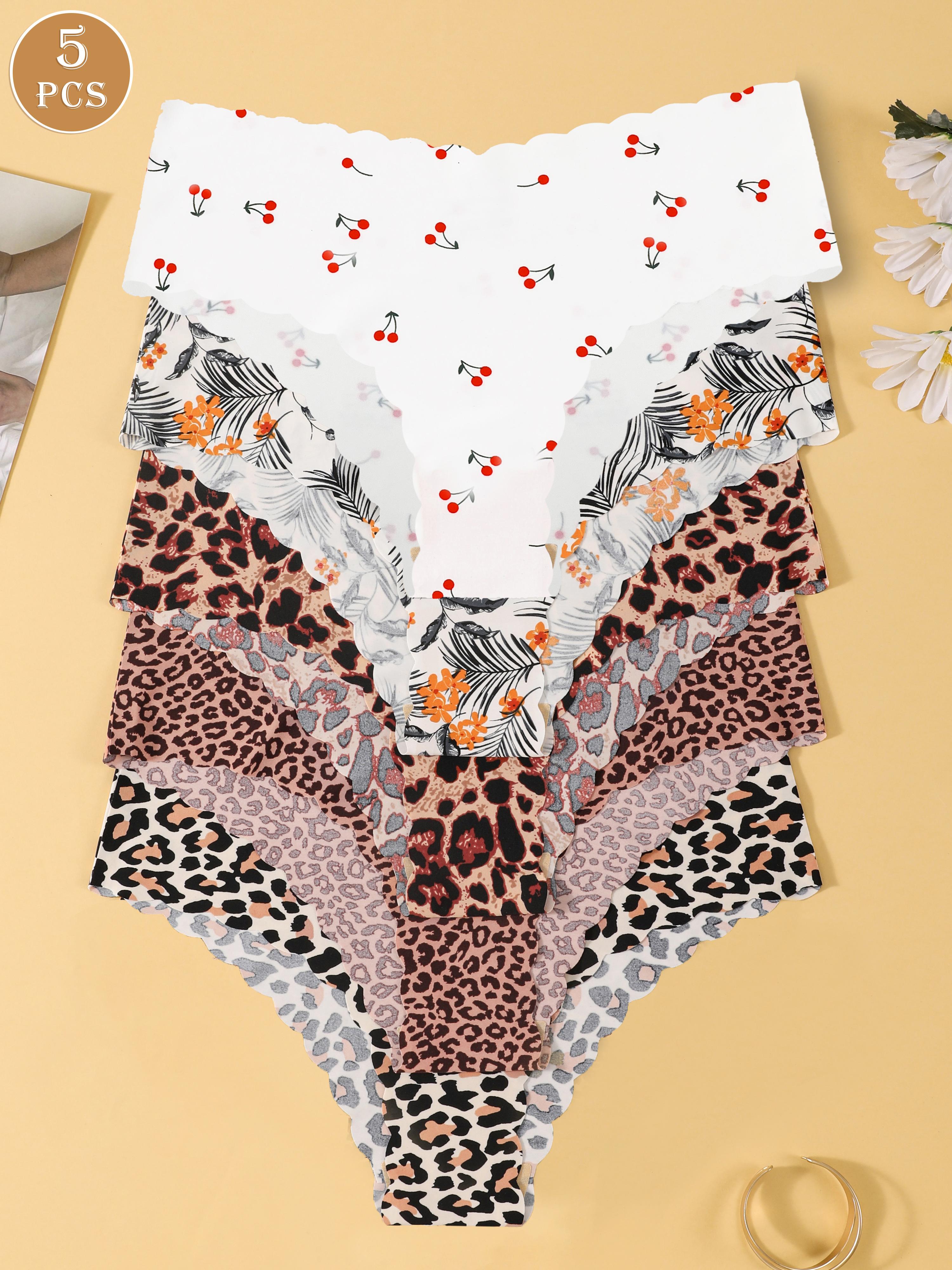 Women's Leopard Pattern Underwear Set, Slim Fit Comfortable Invisible Triangle Panties, All-Season Sexy Fashion Design, Pack of 5