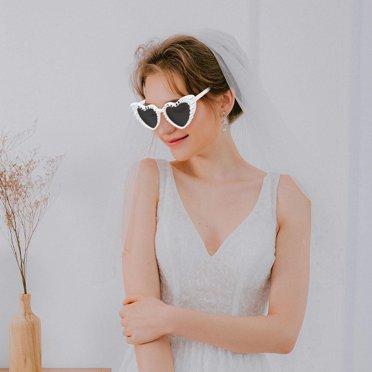 Wedding Bride Glasses with Artificial Pearl Decoration, Bridal Style Monochrome Glasses, Engagement Party Accessory, Bachelorette Gift