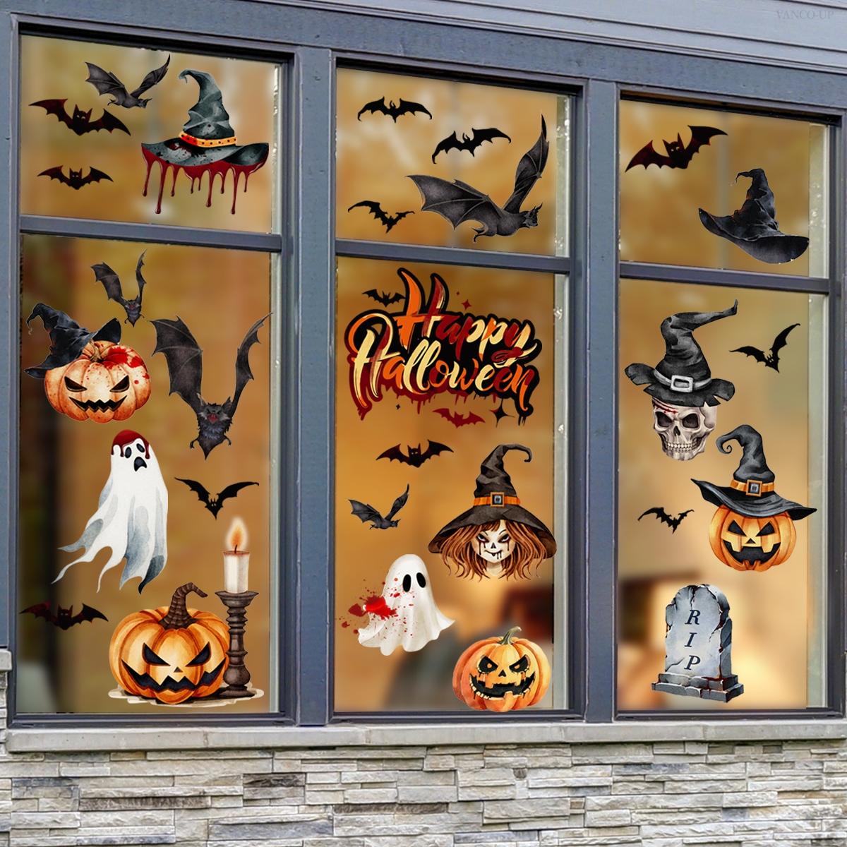 A set of 6 pieces (20*30cm*6pcs) electrostatic adsorption hand-painted Halloween pumpkin, skull and witch decorative stickers for beautifying living rooms, bedrooms and windows DJ6084-ZY