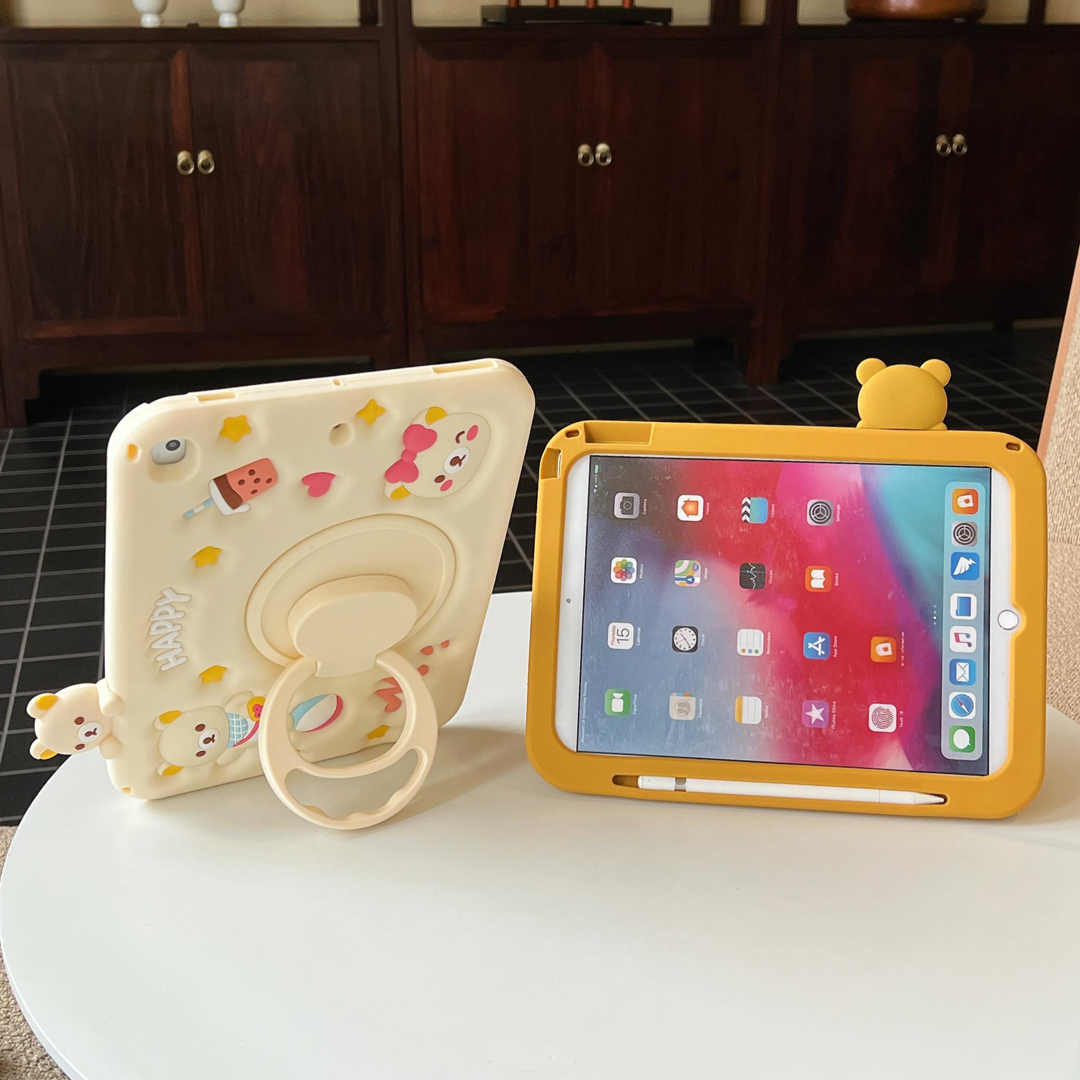 For IPad Air Mini 2 3 4 5 6 7 10.9 Pro 11 9 8 7th 10.2 10.5 GenA16 Child 3D Easy bear Tablet pen slot Protective Same phone case