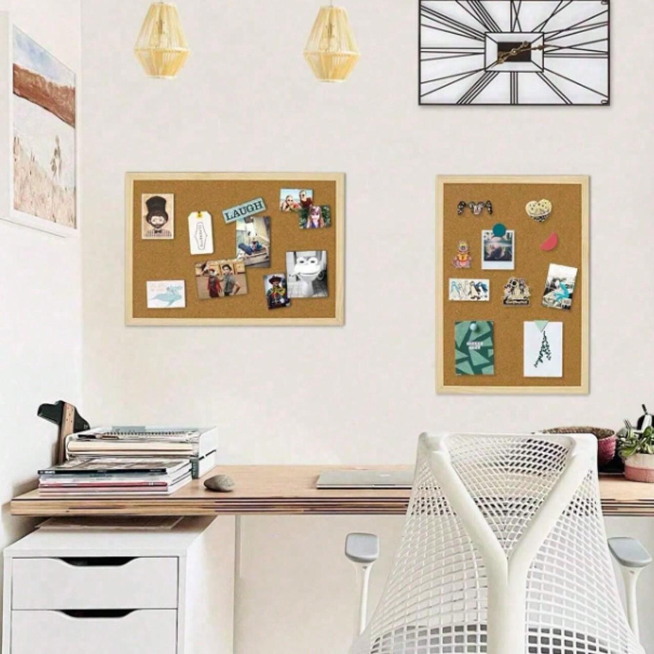 Wooden Frame Cork Board, Decorative Memo Board for Office and Home, Wall Decoration for Classroom, Message or Vision Board for School and Family