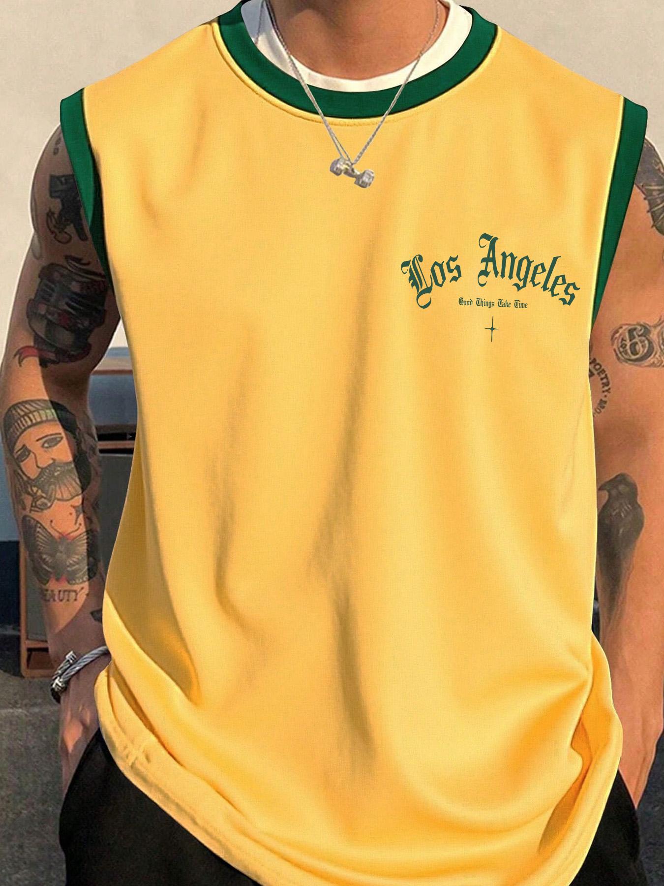 Men's Brazil Flag Print Tank Top, Vest Top, Regular Fit Casual Comfy Sleeveless Top for Summer, Men's Clothes for Daily Wear, Socks