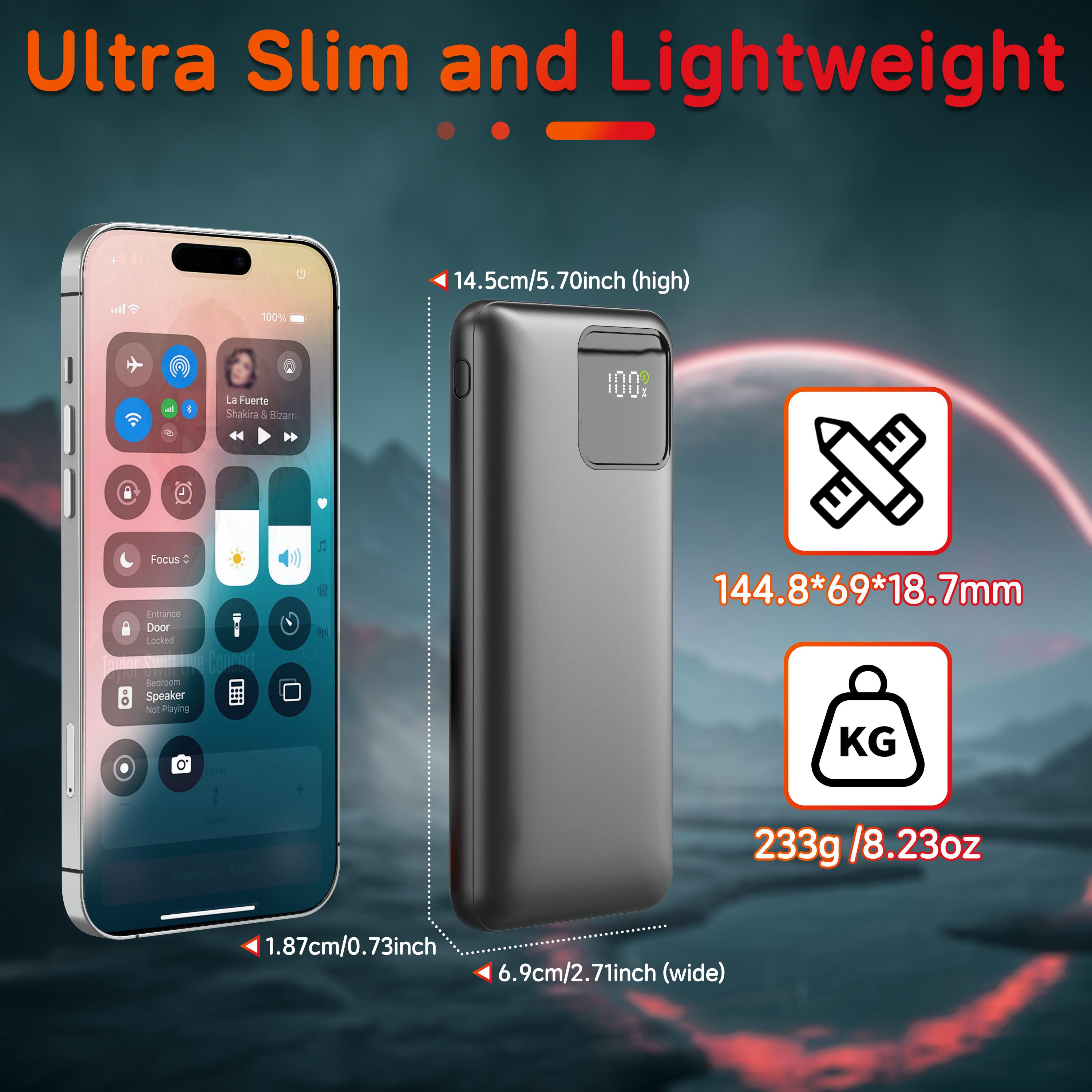 Portable Charger with Built-in Cables, 22.5W Fast Charging, 10000mAh Slim Power Bank for iPhone, Samsung, Google Pixel, LG, Moto, iPad, USB-C & Micro USB Devices