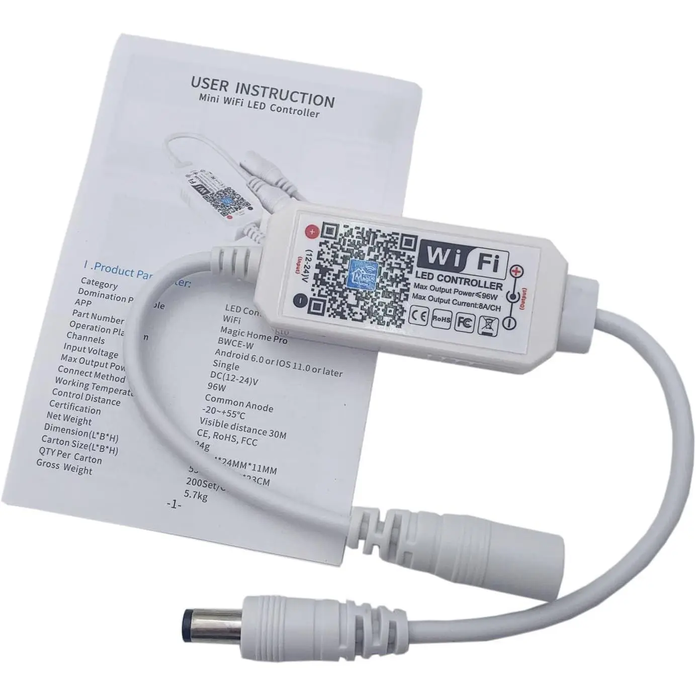 LED  WiFi Controller, Single Color LED Strip Lights WiFi Controller Compatible with Android iOS, 12-24V 96W LED Strip Light Remote Controller Support Voice Control