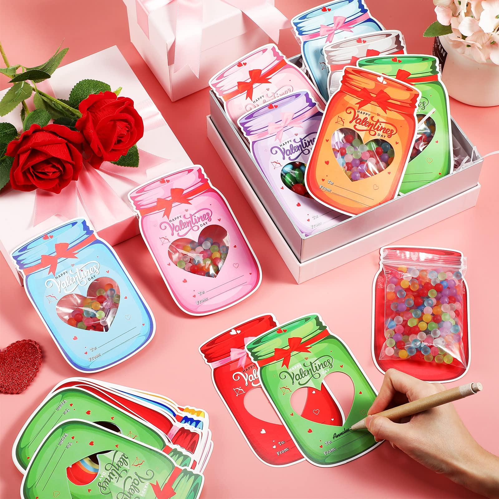36/100 Pcs Valentine's Candy Cards Kids Gifts Set with Plastic Domes DIY Craft Treat Holder Bulk Class Valentines Candy Exchange Gifts for Couples Families School Party Classroom Gifts