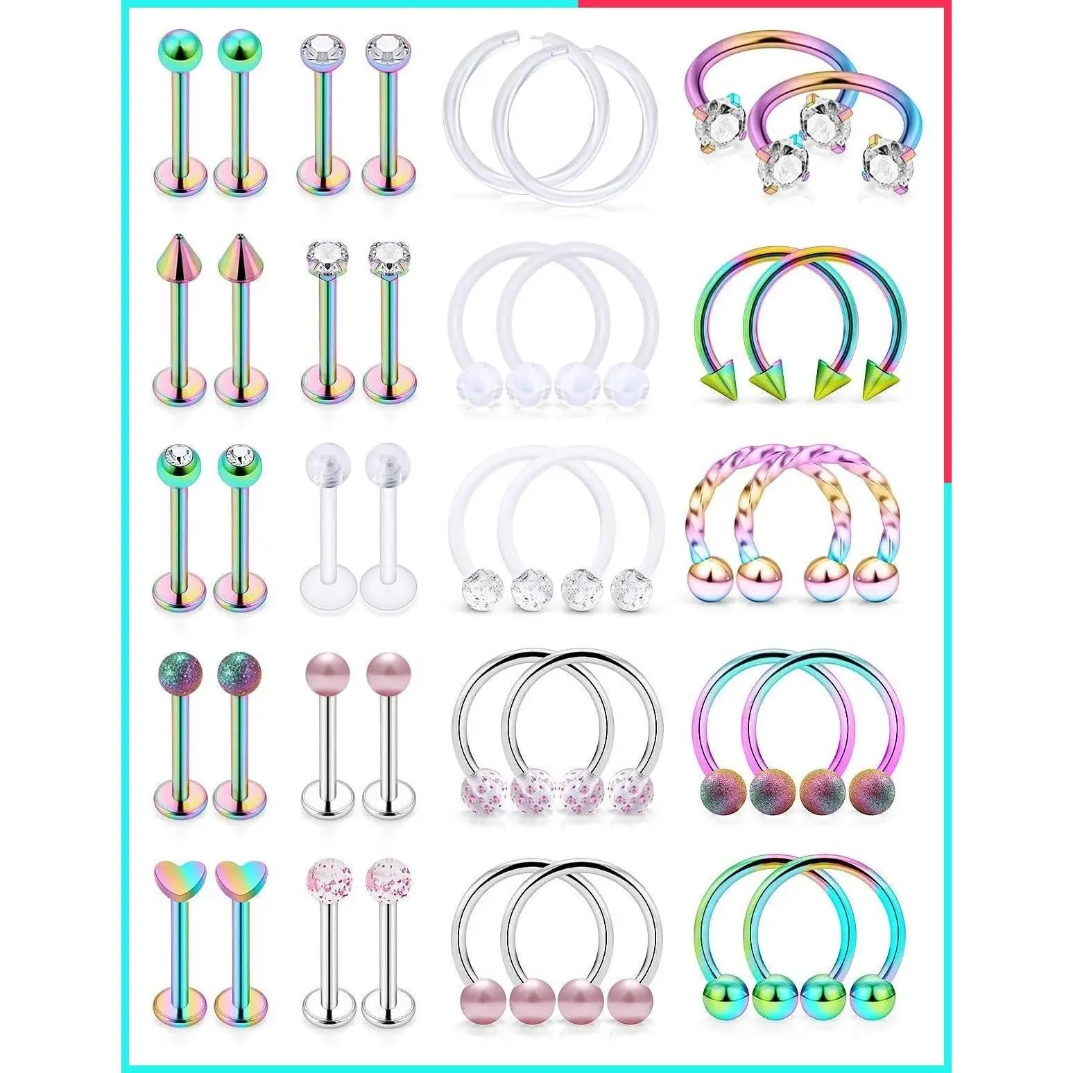 16G Surgical Steel Lip Rings with Clear CZ - Labret Studs, Tragus, Horseshoe Ring, Helix Hoop Earring Body Piercing Jewelry for Women Men 8mm