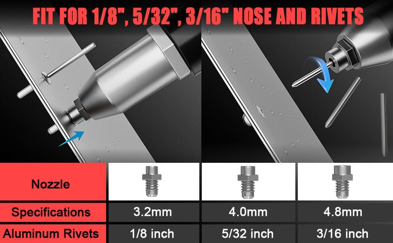 Cordless Electric Pop Rivet Gun Compatible with Milwaukee 18V Battery(NO Battery!!),Rivet Tool with 3 Size (1/8", 5/32", 3/16")Aluminum Rivets,with Kit Nose Piece