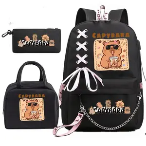 New Fashion Bagpack Back To School Backpack Bags Capibara Anime Students College Backpack Black Usb Bookbag Mochila Bookbag