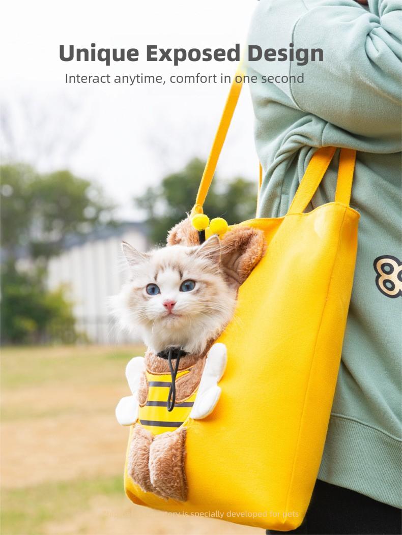 Cute Canvas Pet Carrier - "Peek-a-Boo" Bumblebee Design - Cat Bag, Shoulder Bag, Tote for Small Dogs & Pets