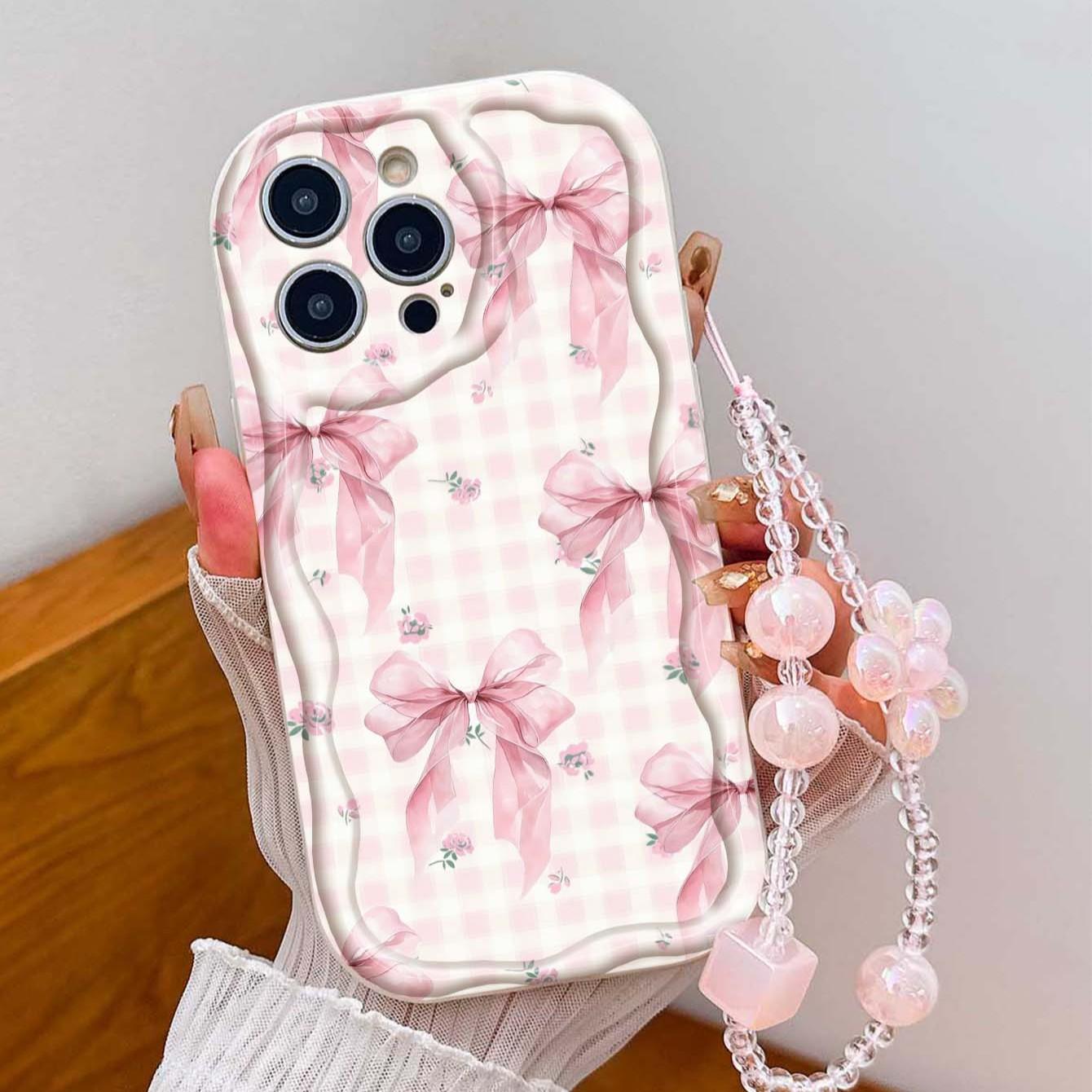 Butterfly Flower Strap Pattern Tpu Wave Edge Anti-Drop Phone Case for Apple iPhone 17 Pro Max/16/16 Pro Max/11/13/14/15, Girl's Gift