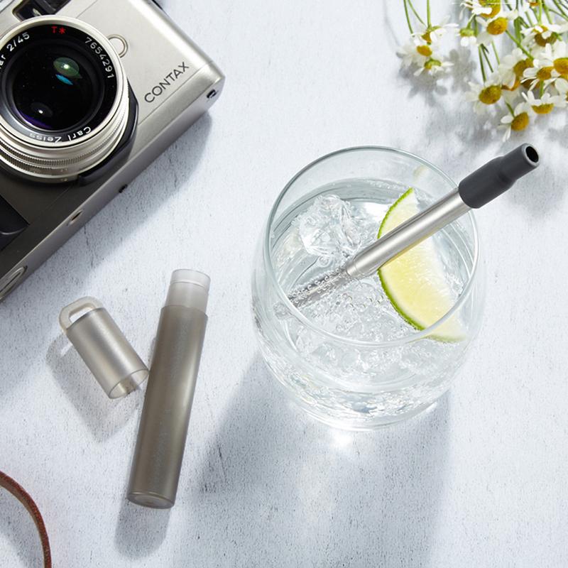 Telescopic Reusable Drinking Straws Stainless Steel Metal Straws Folding Straw Set With Case Cleaning Brush Camping Travel Straw
