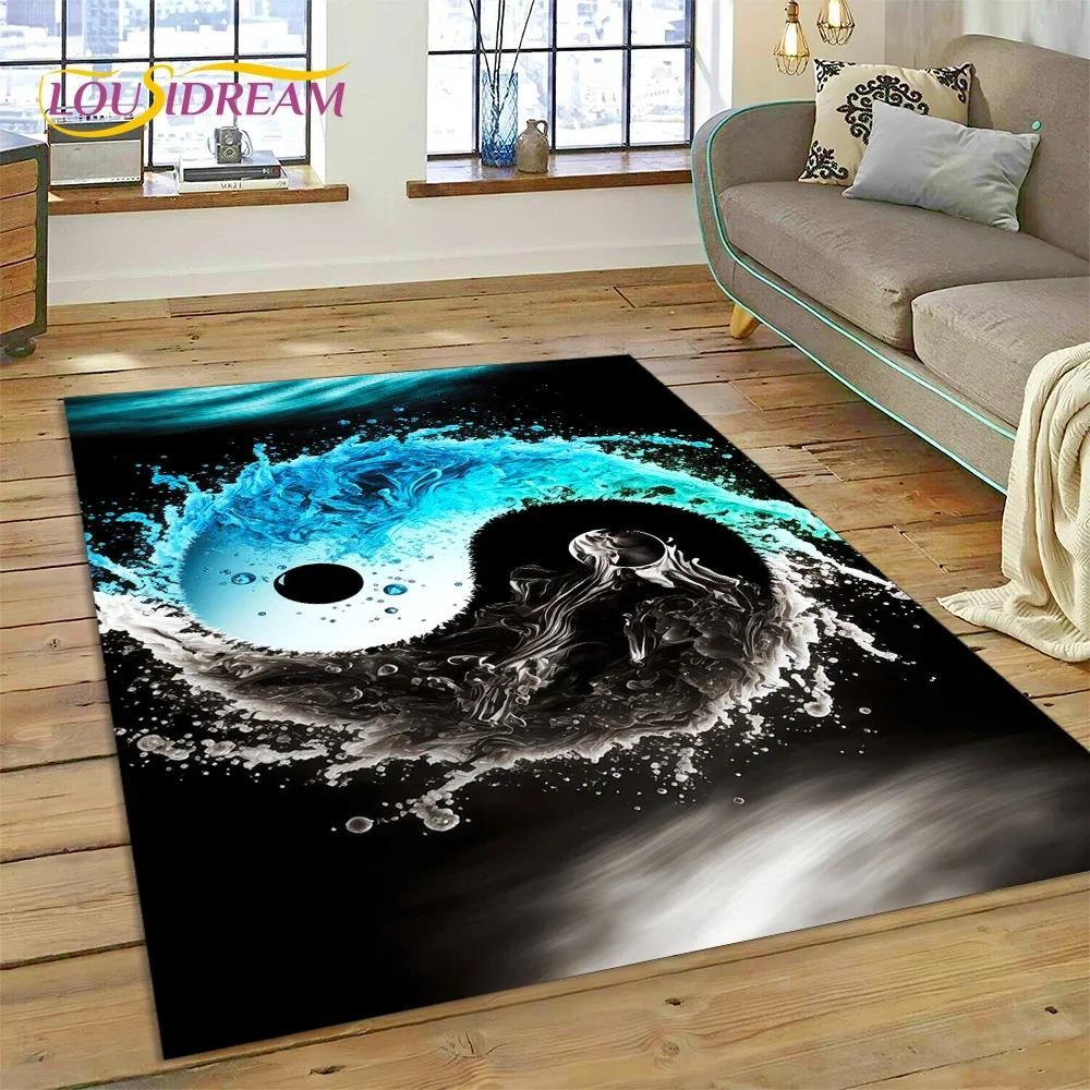 Yin Yang Bagua Flannel Area Rug - Traditional Chinese Taoism Symbol Print Soft Mat for Living Room, Non-Slip Feng Shui Home Decor #YinYangRug #BaguaMat #FengShuiHomeDecor #TaoismSymbolCarpet #NonSlipFlannelRug