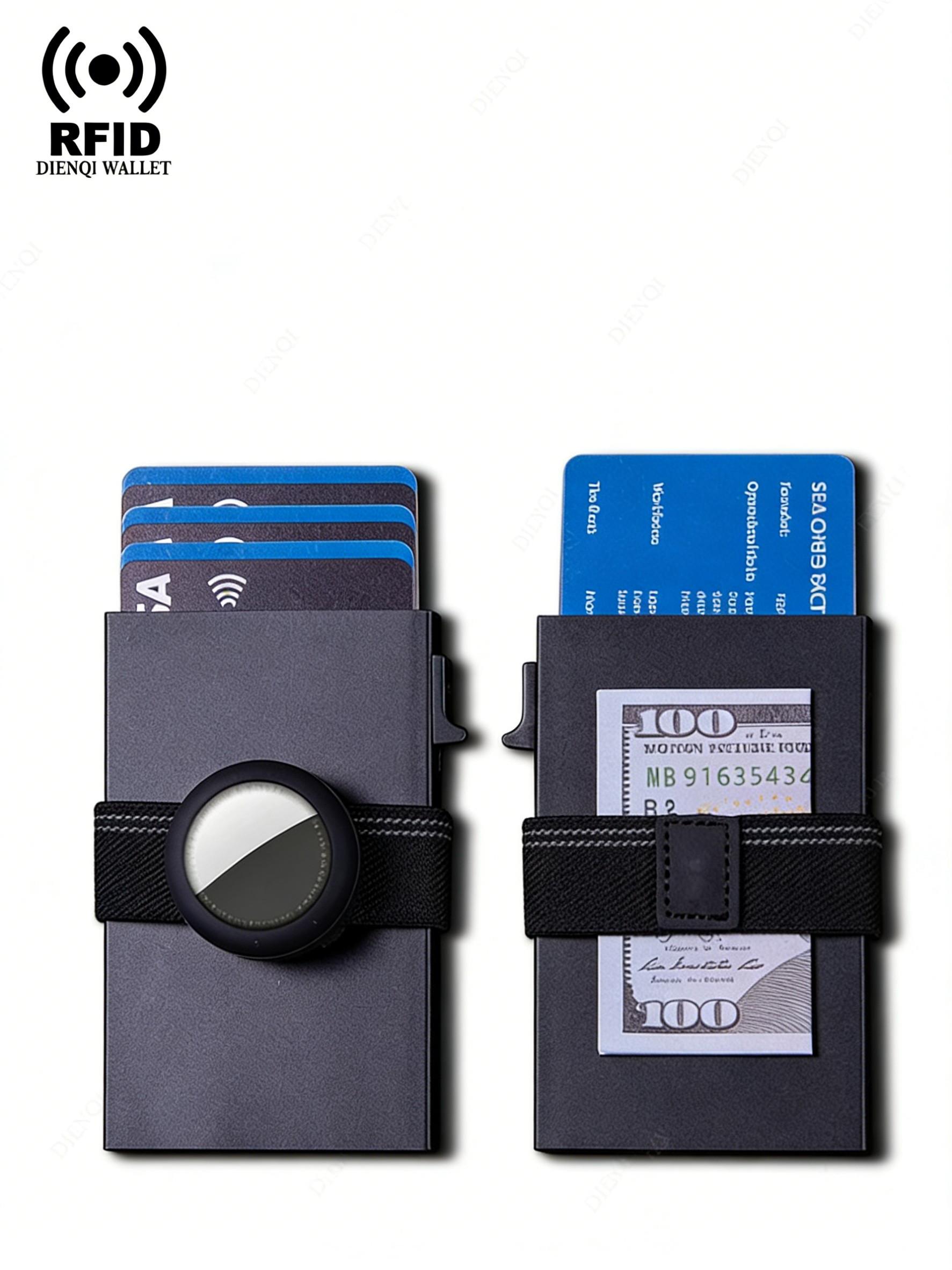 Airtag Credit Card Holder Rfid Blocking Slim Thin Minimalist Wallet with Cash Band Pop Up Aluminium Air Tag Wallets Mens,Gift for Male Women,Daily Use,Purses