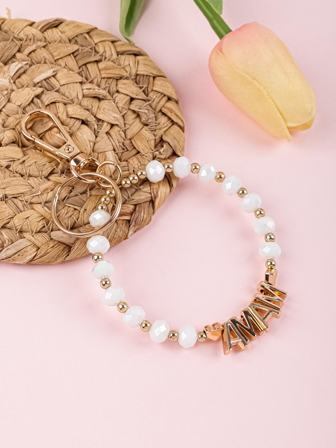 Handmade Beaded Mama Letter Keychain, Colorful Faceted Crystal Bracelet, Mother's Day Gift for Mom, Bag & Car Hanging Ornament