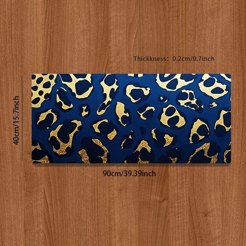 Blue Gold Leopard Print Mouse Pad, Durable Large Non-Slip Rubber Desk Mat, Gaming Office Accessory, Multi-Functional Keyboard Pad, Perfect Gift