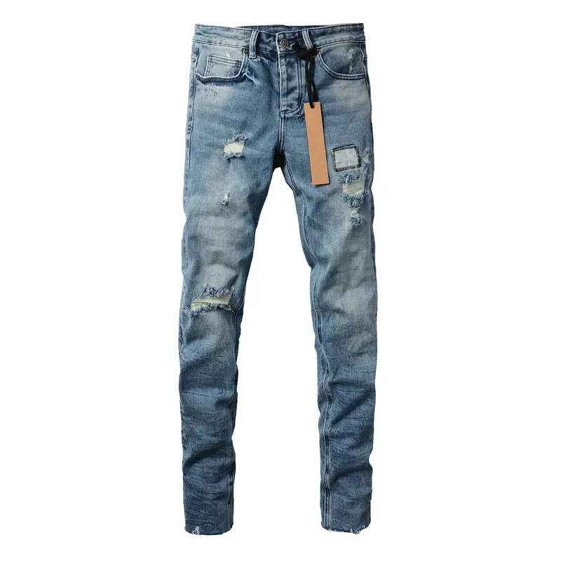 Men's Vintage School-Style Washed Distressed Ripped Slim Fit Casual Comfy Denim Trousers - Stretch, High-Quality, Below Knee Leisure Jeans with Pocket, All Season