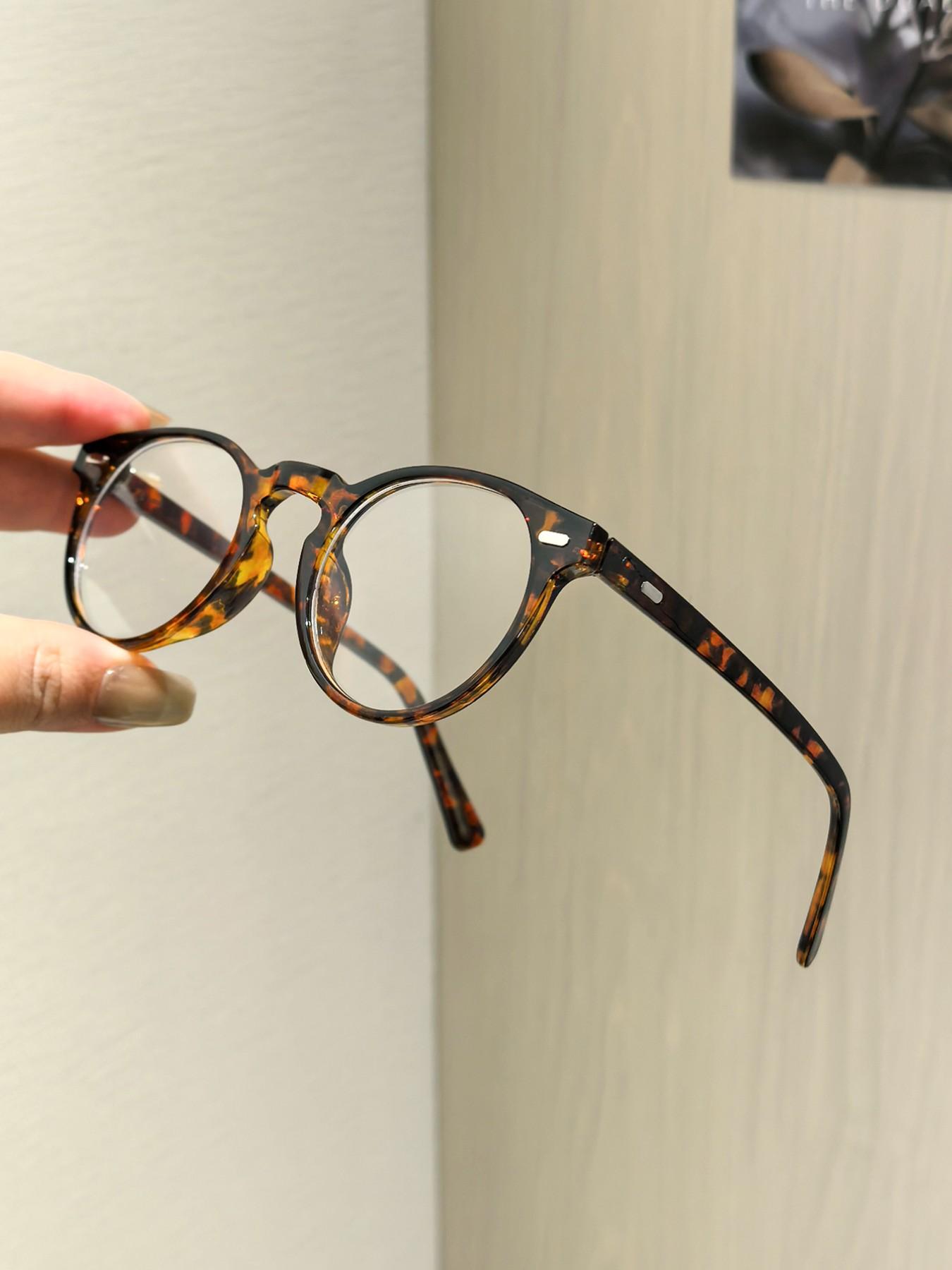 Women's Round Frame Flat Glasses, Simple Tortoiseshell Frame, Clear Lenses, Lightweight Comfortable, Casual Style for Daily Commute Office Reading