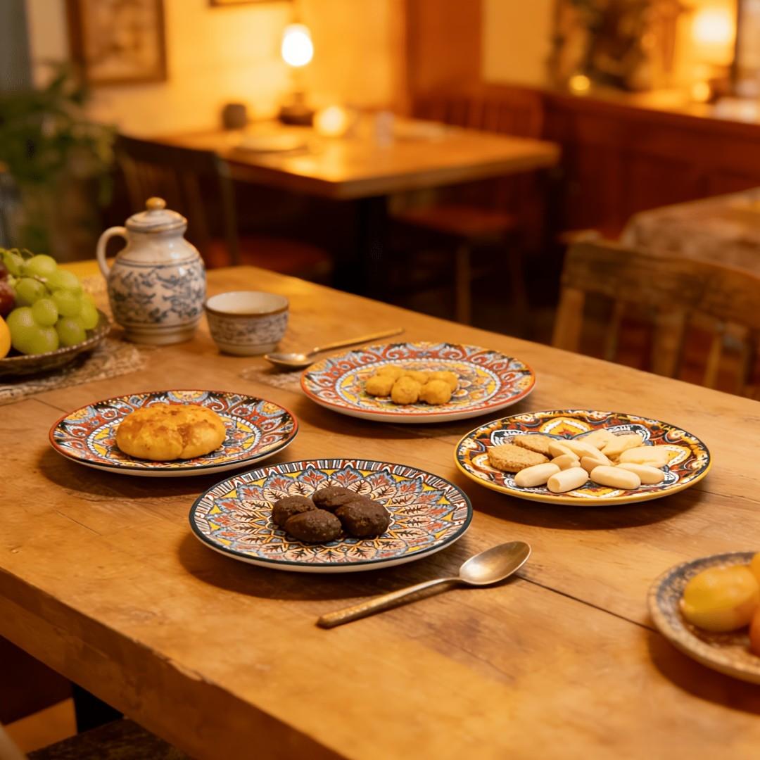 2-Piece 8.07-Inch Ceramic Plate Set, Boho Style Kitchen Diningware, Creative Home Tableware, Fruit Bowl, Steak Plate, Shallow Round Plates