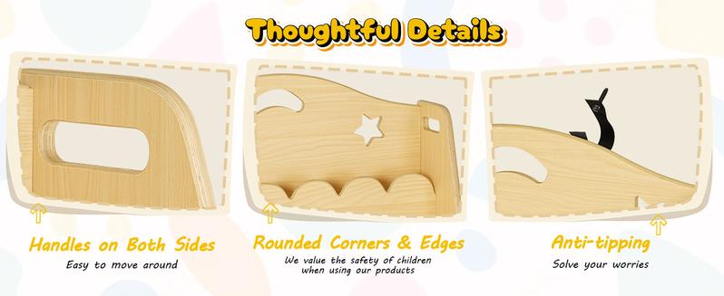 ONBRILL 3-Tier Montessori Wooden Bookshelf for Kids, Toddler Book Rack Toy Organizer and Storage, Small Book Display Stand for Baby, Bookshelves Furniture for Classroom, Nursery, Playroom, Library【HolidayHaul】