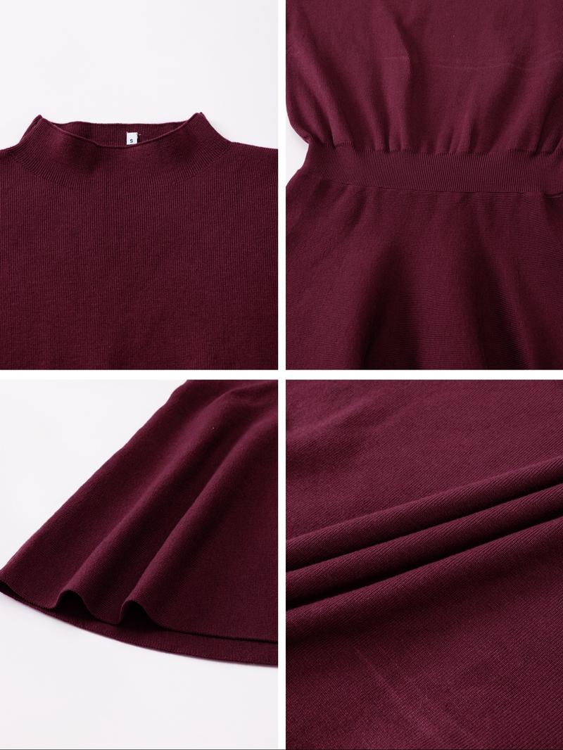 Women's Casual Mock Neck Sweater Dress, Fall/Winter Long Sleeve Solid Relaxed Fit Knit Dress