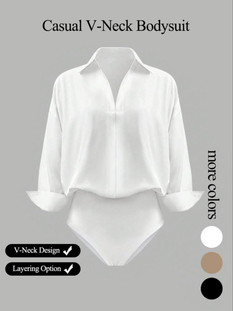 Women's casual loose V-neck long-sleeved shirt jumpsuit, elegant woven fabric, slim fit, suitable for all seasons, and can be layered flexibly. Women's casual loose V-neck long-sleeved shirt jumpsuit, elegant woven fabric, slim fit, suitable for all seasons, and can be layered flexibly.