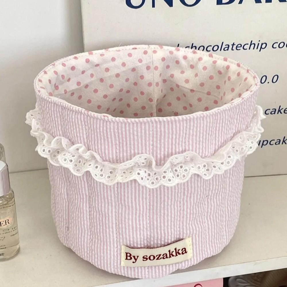 Cute Quilted Makeup Cosmetics Storage Basket, Scalloped Baskets, Multifunctional Large Capacity, Desktop Organizer for Home Office