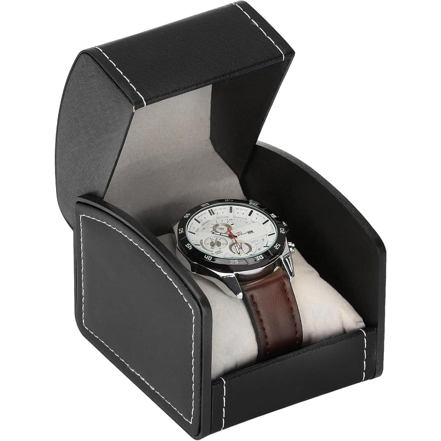 Luxury Single Watch  Box with Removable Pillow, PU Leather Single Watch Case Wristwatch  Storage Display Holder Cases for Men and Women (Black)