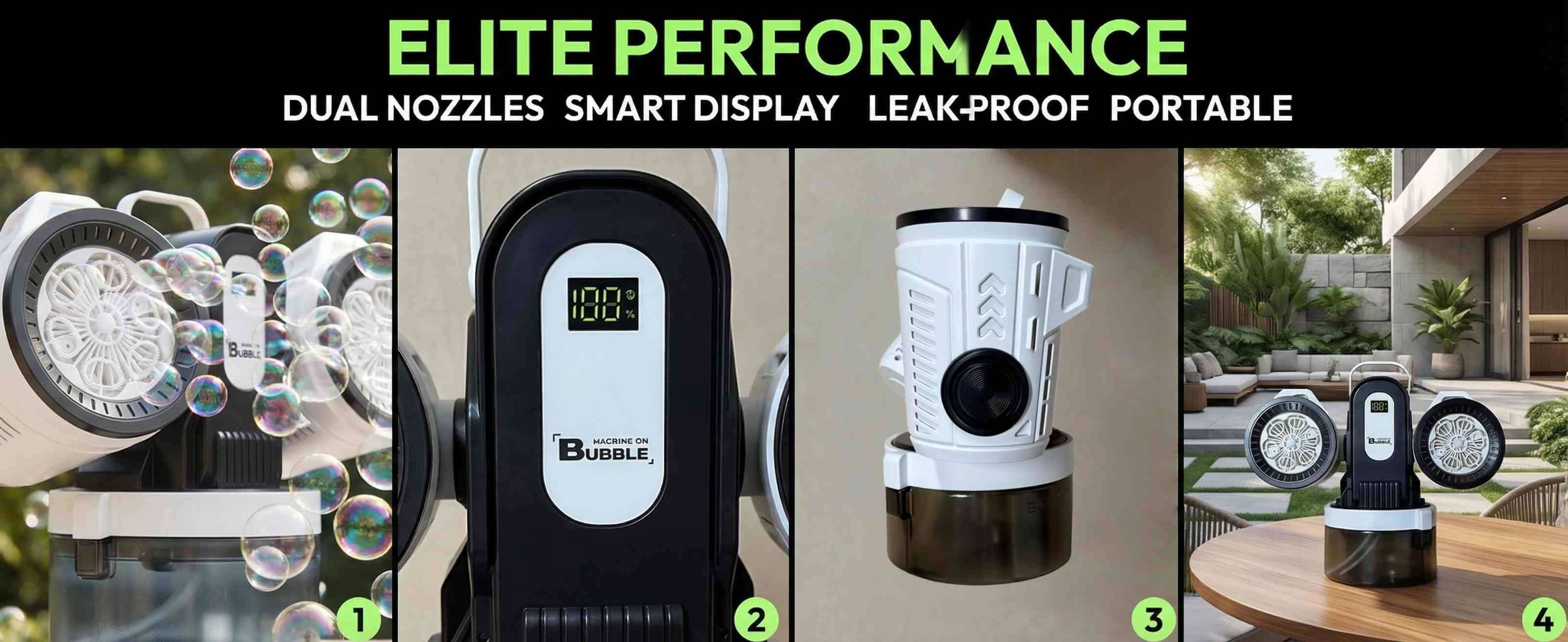 Dual-Head Remote Control Bubble Machine RGB Lights Rechargeable  Rotation Large Bubbles 50ML Concentrate Makes 500ML For Weddings Parties Camping Proposals Festivals Gift For Kids Ages 3+