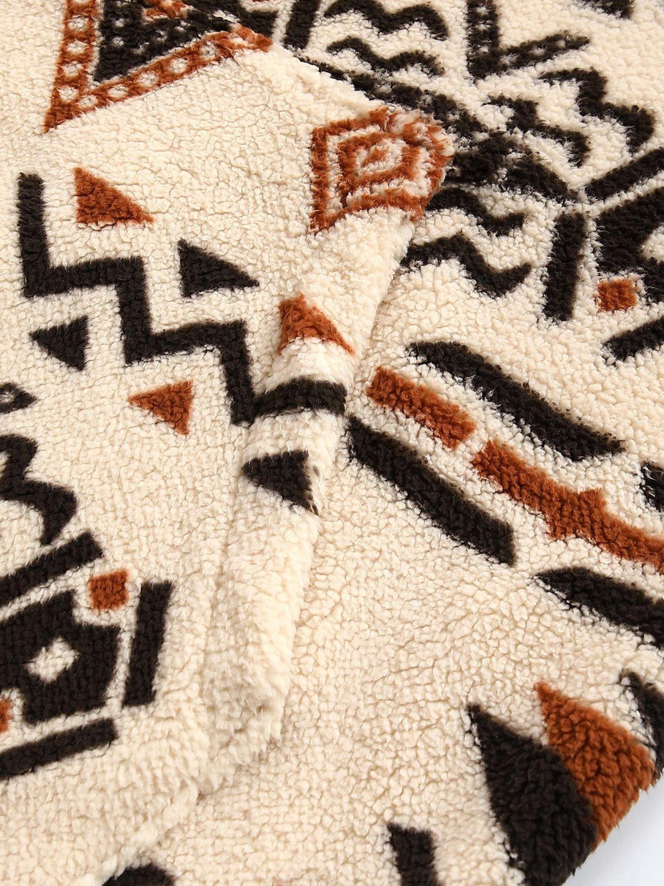 Bohemian Fleece Pullover Jacket, Half-Zip Design, Kangaroo Pocket, Aztec Geometric Pattern, Soft Comfortable Fabric, Fall & Winter Fashion