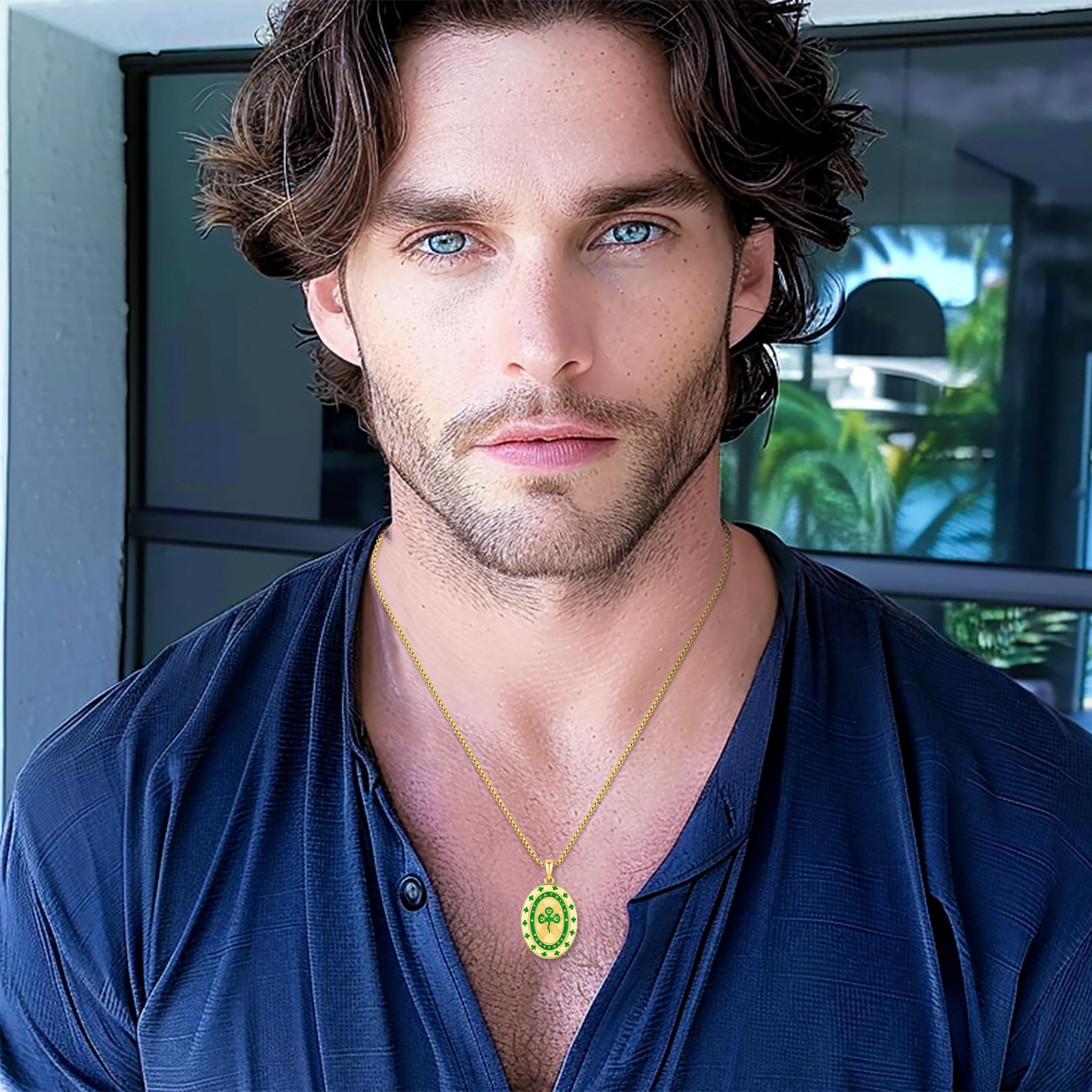 Thanches Saint Patrick Protect Us Medal Cross Necklace 925 Sterling Silver Pendant Religious Ireland Patron Retro Green Amulet Jewelry Gift for Men Women