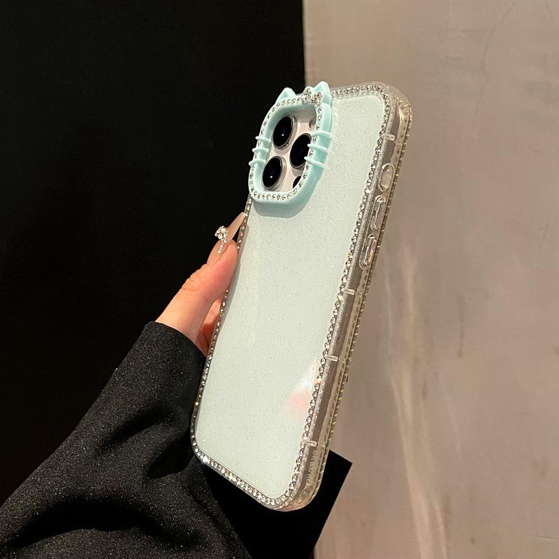 High-Value Double-Sided Diamond Cat Ear Phone Case Casing Accessories For iPhone 17, 16, 15, 14, 13, 12 Pro Max Plus with Glitter Protection #GLOBAL PICKS