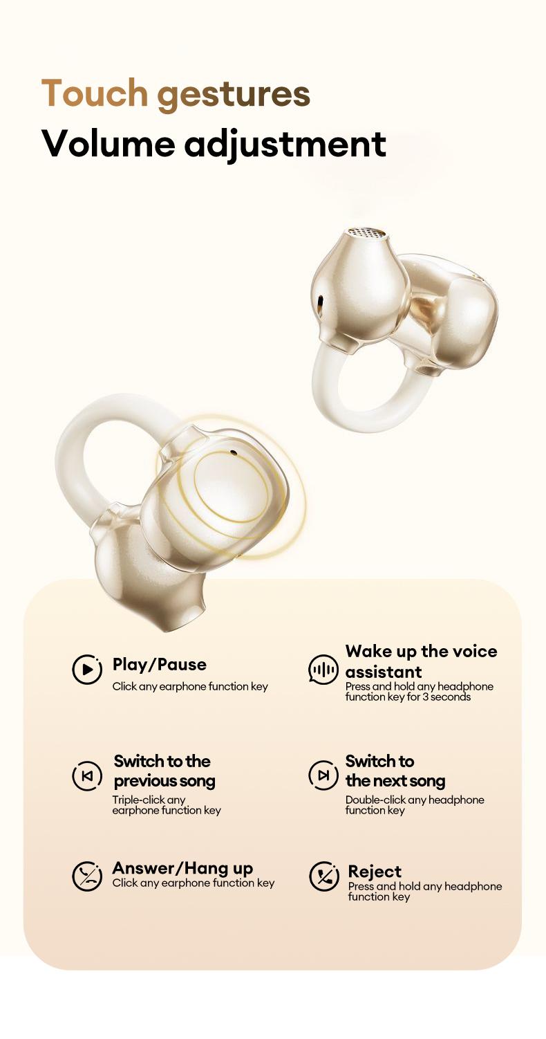 HYUNDAI Earclip C7 Clip-on Design Wireless Earphones, Upgraded Panoramic Sound Headset, Zero Weight Comfortable Wearing & Waterproof Sports Earbuds for Work, Fitness