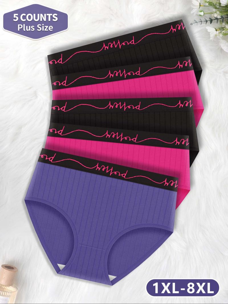 Plus Size Letter Tape Brief, Breathable Fit Panties, Soft Comfy Breathable Panties for Daily Wear, Women's Underwear for All Seasons