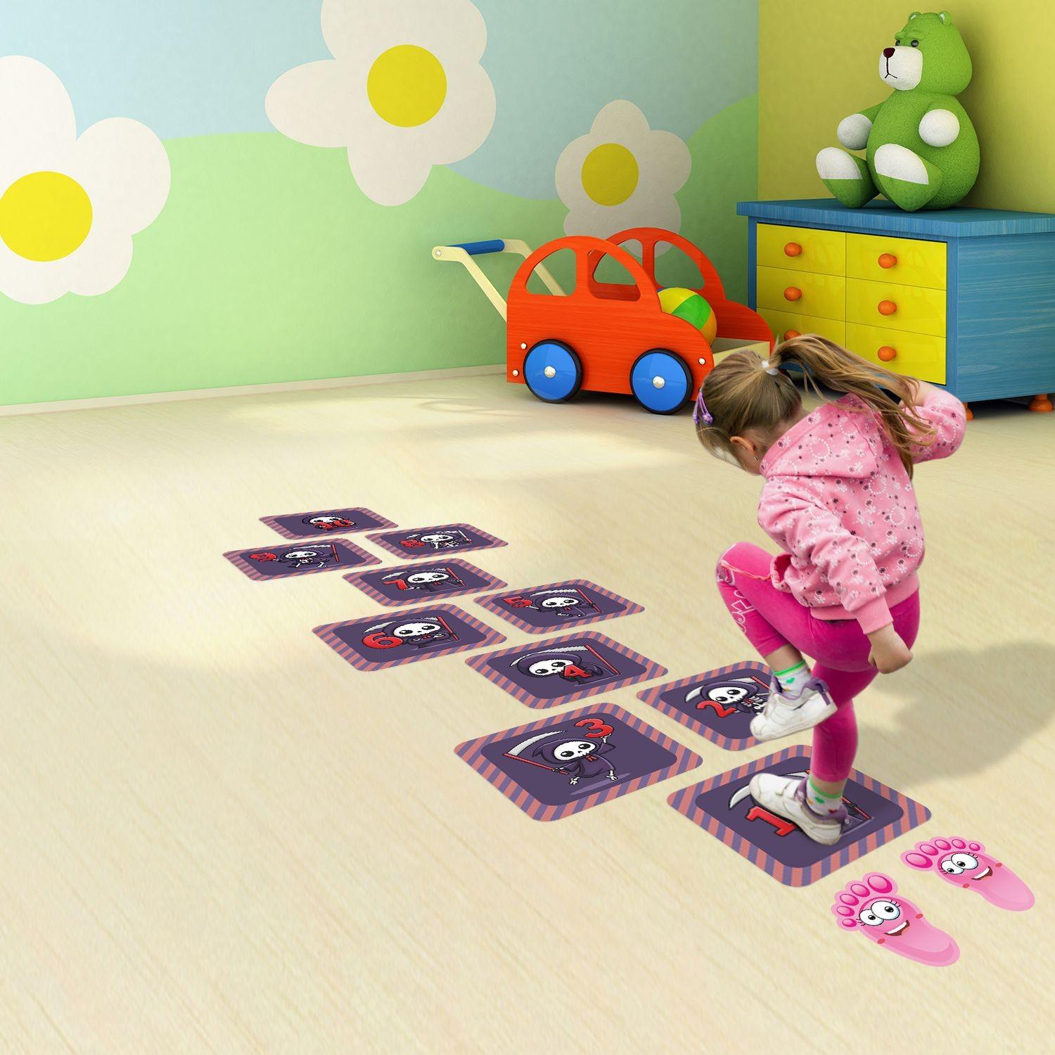 Hopscotch Floor Stickers 1-10 for Kids, Self-Adhesive, Reusable, Easy to Clean, Durable Game Decals for Playroom & Classroom