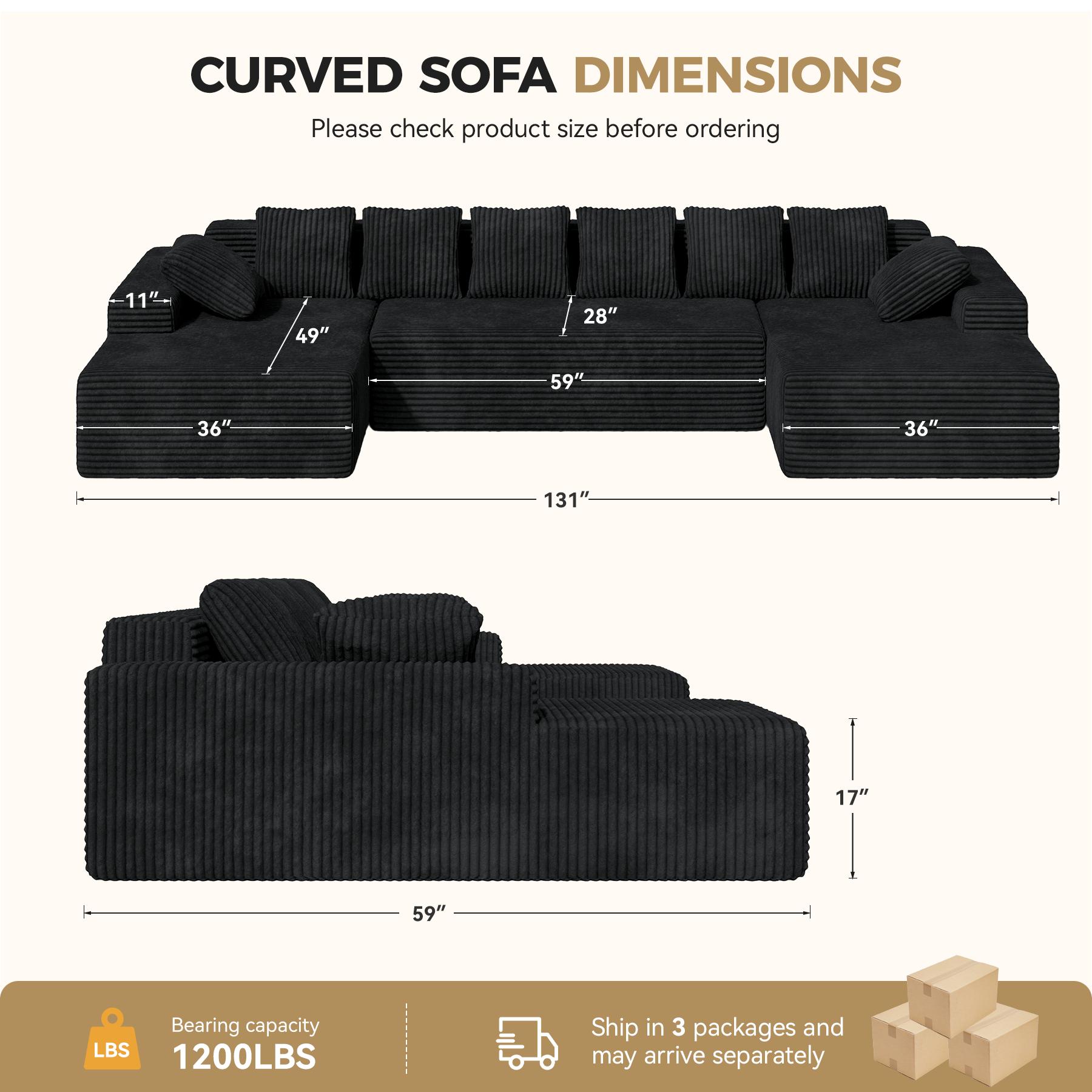 【Shipped in Three Packages】131'' U Shaped Sectional Couches with Chaise Lounge, No Assembly Required Deep Seat Modular Cloud Sofa for Living Room 1PCS, Bedroom