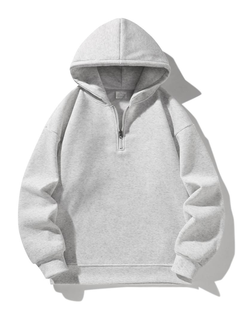 Men's Plain Half Zip Drop Shoulder Essentials Hoodie, Regular Fit Casual Long Sleeve Hooded Sweatshirt for Fall & Winter, Men's Clothes for Daily Wear