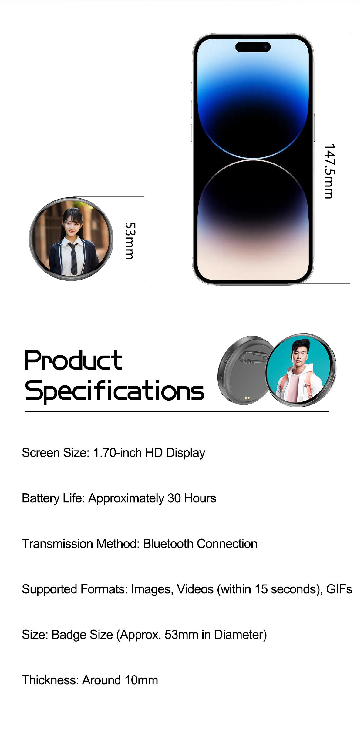 Electronic beep, mini screen projection, anime-themed accessories, 2D anime-style food beep electronic badges, authentic Bluetooth smart electronic photo album.