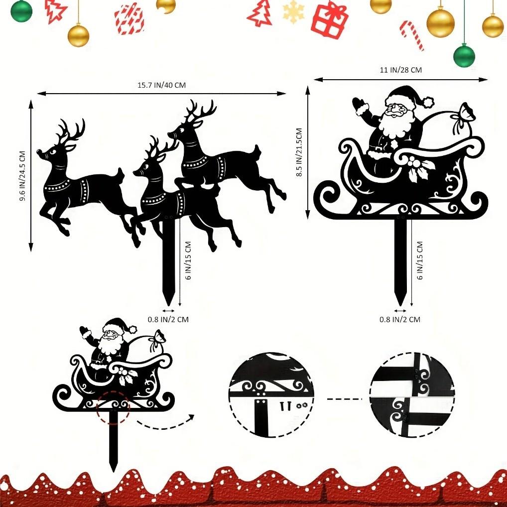 CIFbuy Outdoor Christmas Decor Metal Stake Set Reindeer Sleigh Silhouette Yard Art Festive Holiday Garden