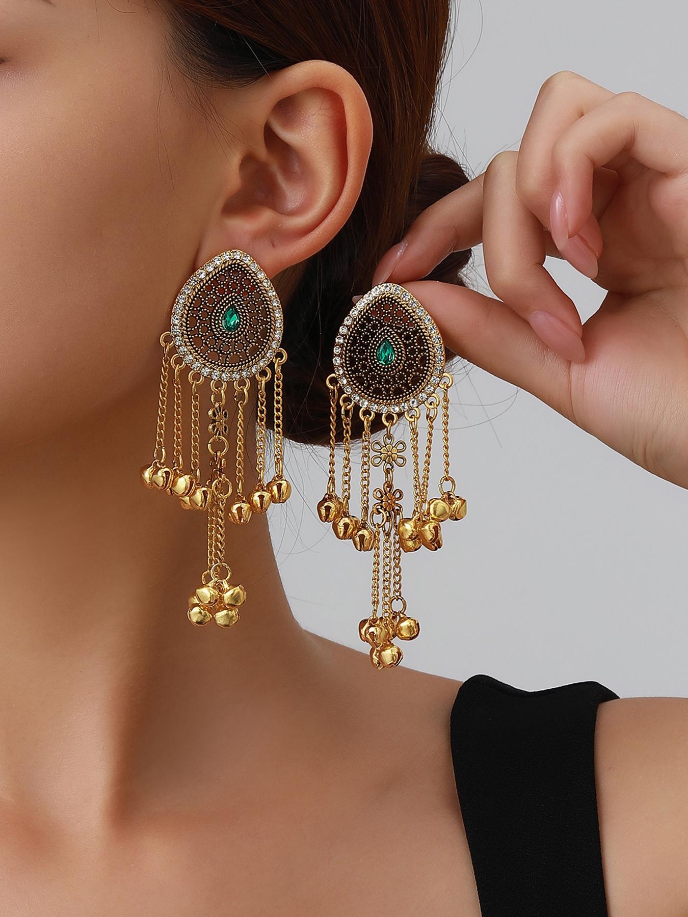 Vintage Teardrop Bell Fringe Earrings, Indian Ethnic Style Antique Long Dangle Earrings, Fashion Dangle Earrings, Travel Photography Accessories