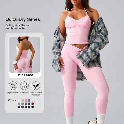 Women's 2-Piece Activewear Set, Open-Back Tank Top and Compression High-Waisted Full-Length Leggings, Lightweight Breathable Sportswear for Yoga, Gym, Cycling & Running, Yoga Clothes Set
