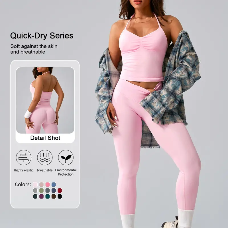 Women's 2-Piece Activewear Set, Open-Back Tank Top and Compression High-Waisted Full-Length Leggings, Lightweight Breathable Sportswear for Yoga, Gym, Cycling & Running, Yoga Clothes Set