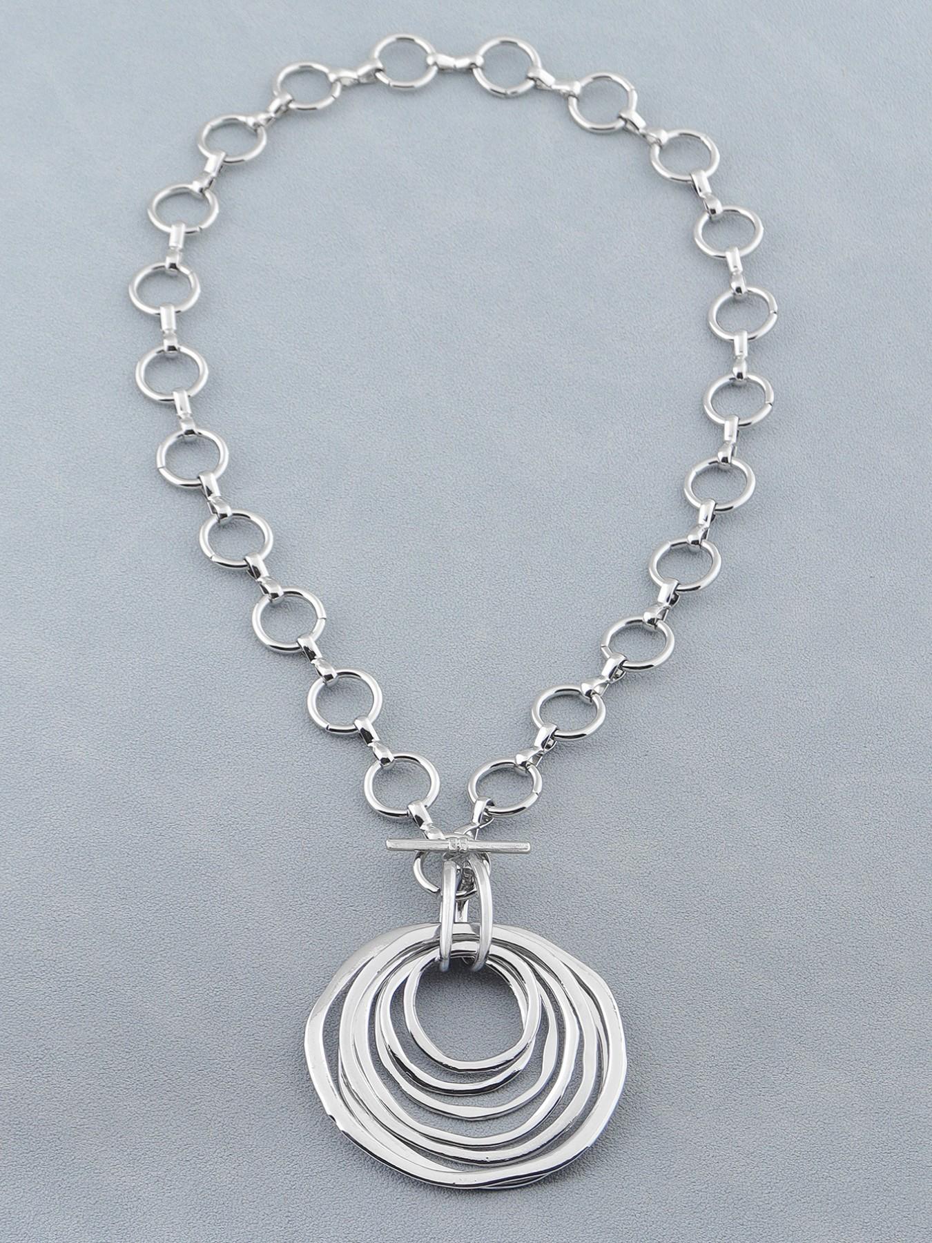 1pc Silver Color Boho Large Multi-Circles Moveable Round Circles Pendant Chunky Chain Statement Necklace Suitable For Women's Daily Wear 18"+2" Extend Chain