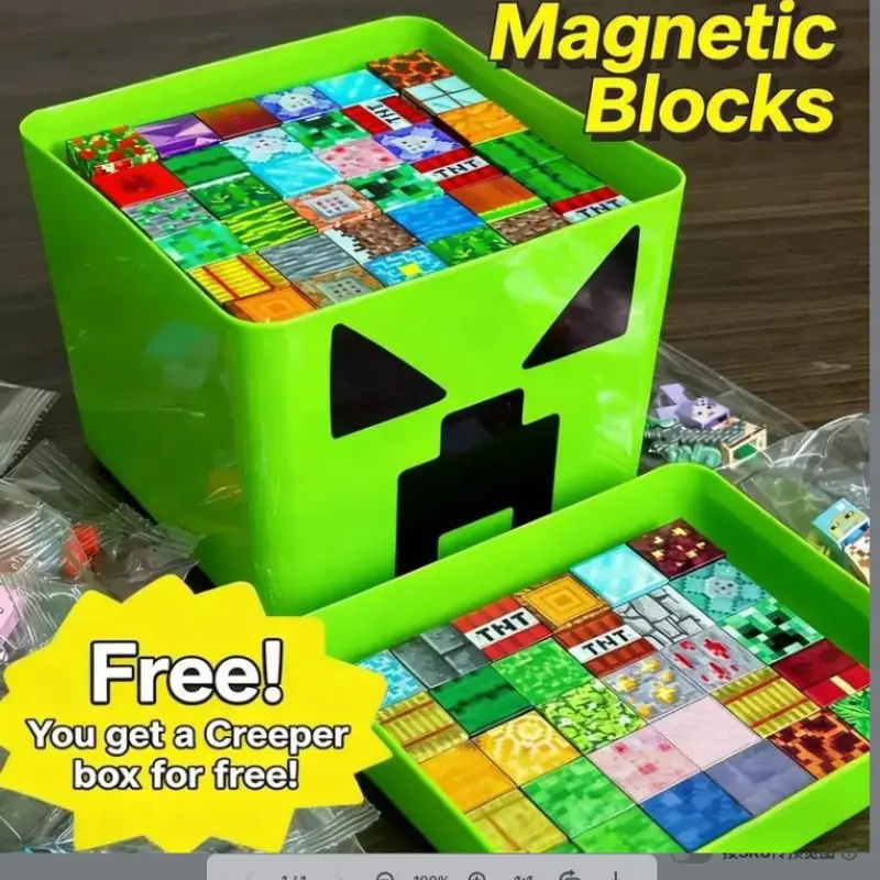 Magnetic Puzzle Building Blocks, Creeper Themed Creative Magnetic Blocks, Educational Puzzle Gift for Kids