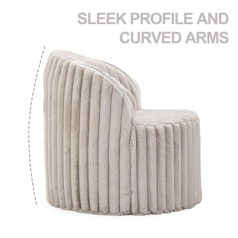 RIMIKING,Plush Faux Fur Accent Armchair with Ribbed Upholstery, Curved Back, Sturdy Square Legs and High-Resilience Sponge for Comfort