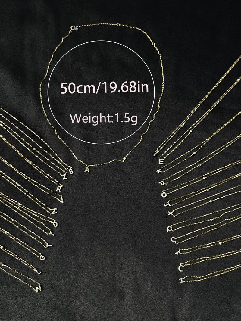 S925 Sterling Silver Personalized Initial Necklace, 1 Count Letter Design Artificial Zircon Decor Necklace for Women, Silver Jewelry, Fashion Accessories for Party, Daily Decor, Alphabet Necklaces