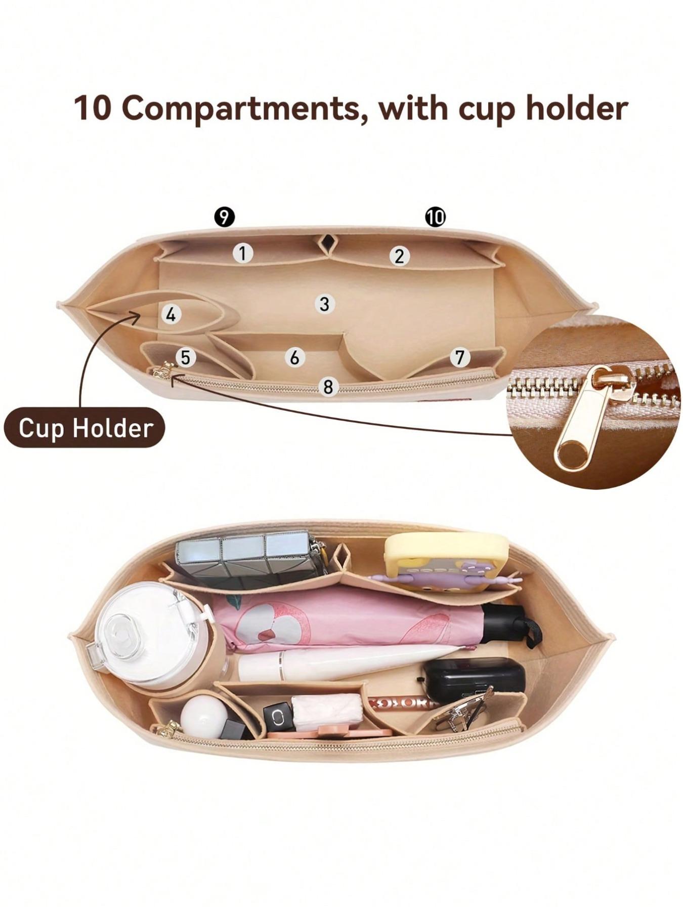 Felt Tote Bag Organizer Insert with Bottom Pad, Fit Longchamp MM 30 33 PM, Beige, Back to School Essential