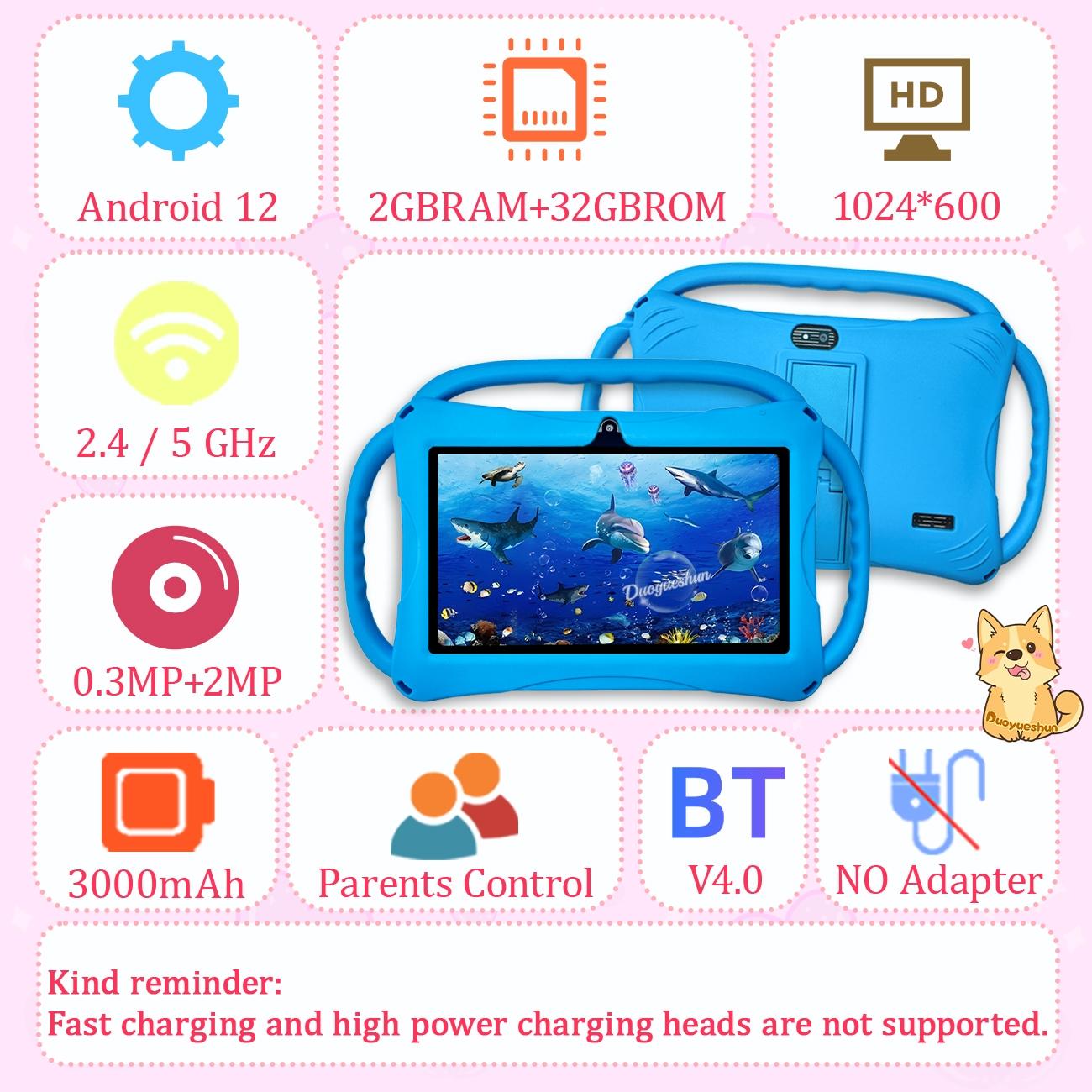 Surprise Arrival, 7-inch Android tablet, Touchscreen tablet, suitable for children, portable, 2GB RAM and 32GB ROM, 5G WiFi connectivity, educational, learning and entertainment device, available in pink and blue, gifts for children